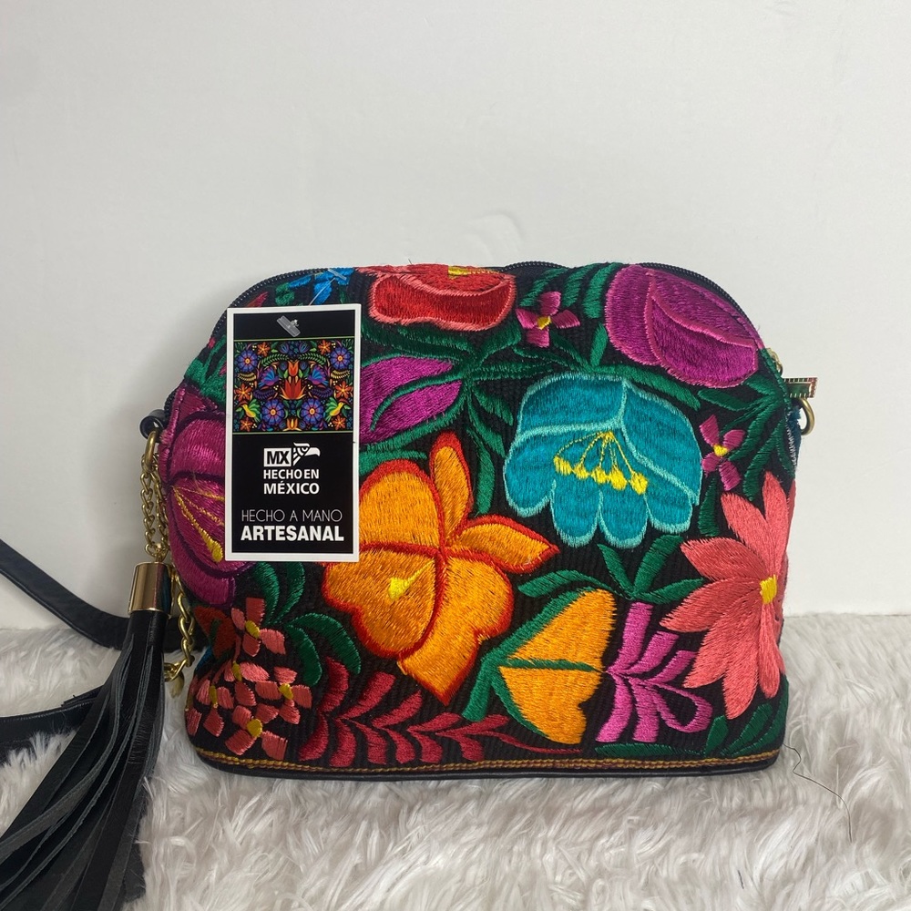 Floral embroidered Mexican artisanal crossbody bag